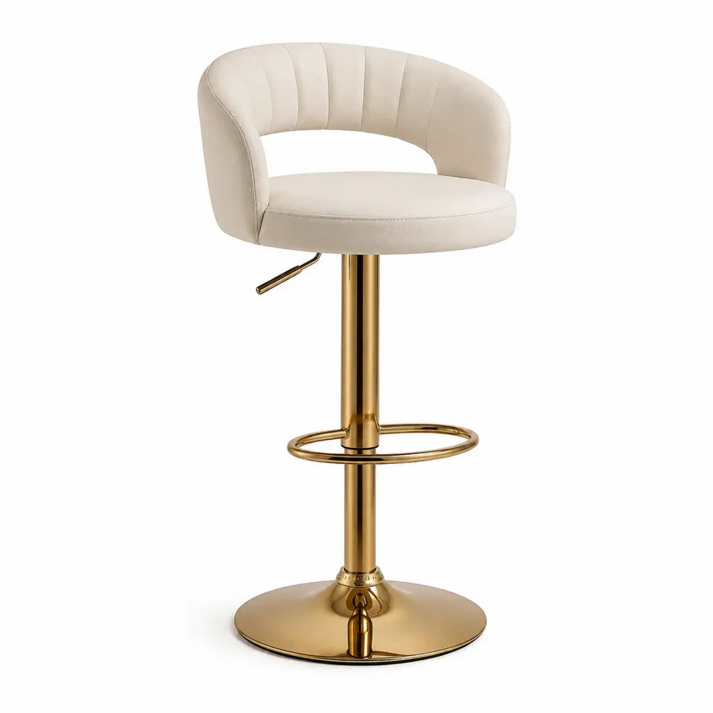 Barhocker hohenverstellbar mit Armlehnen aus PU-Kunstleder Cremeweiss Gold 52 x 52 x 85-106 cm