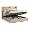 Stauraumbett Polsterbett 180 x 200 cm rechteckig mit LED-Kopfteil Polyester Beige