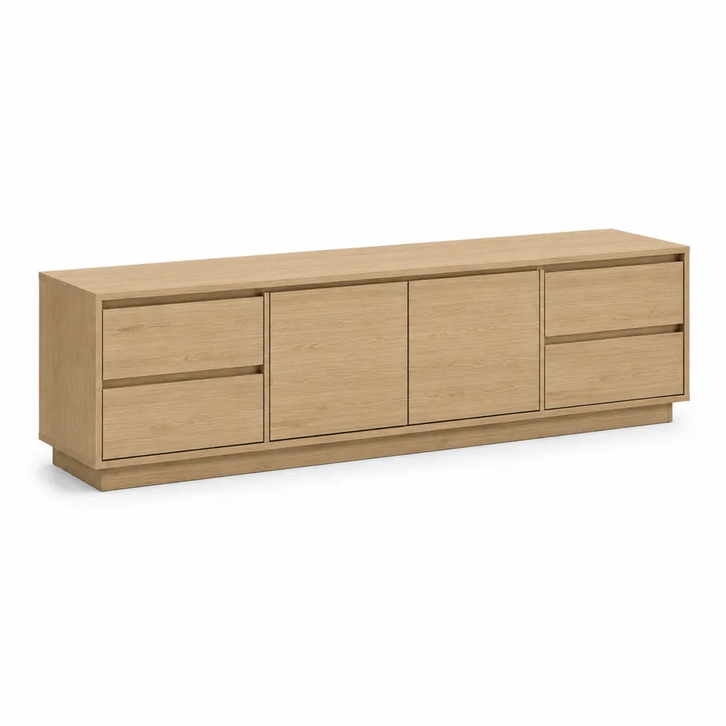 TV-Lowboard rechteckig 180 x 45 x 60 cm Eichenfurnier Natur mit 4 Schubladen und 2 Turen