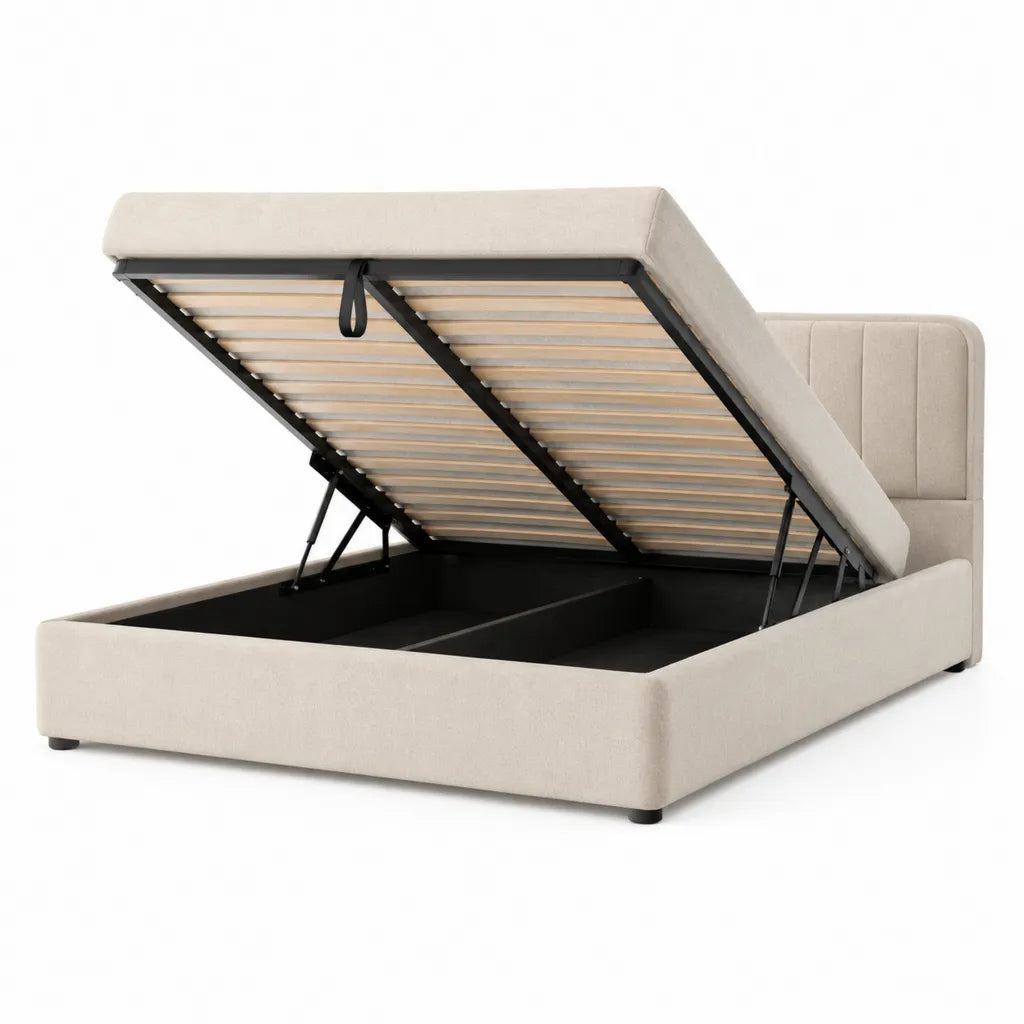 Polsterbett mit Stauraum und Lattenrost 160 x 200 cm Polyester-Samt rechteckig Beige