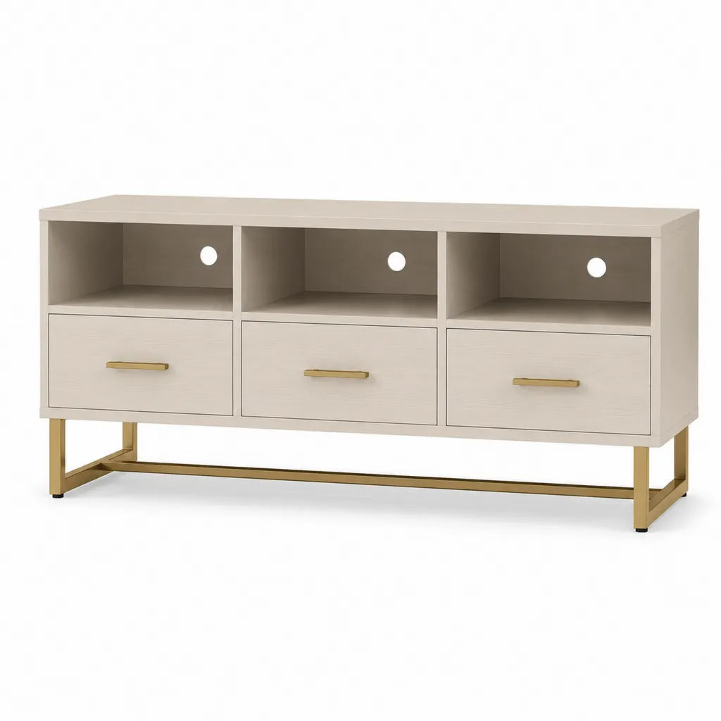 TV-Lowboard mit 3 Schubladen 150 x 40 x 75 cm MDF rechteckig cremeweiss goldfarben