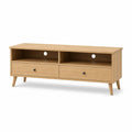 TV-Lowboard mit 2 Schubladen und Kabeldurchfuhrungen aus Holzwerkstoff mit Eichenfurnier rechteckig Natur 140 x 40 x 60 cm