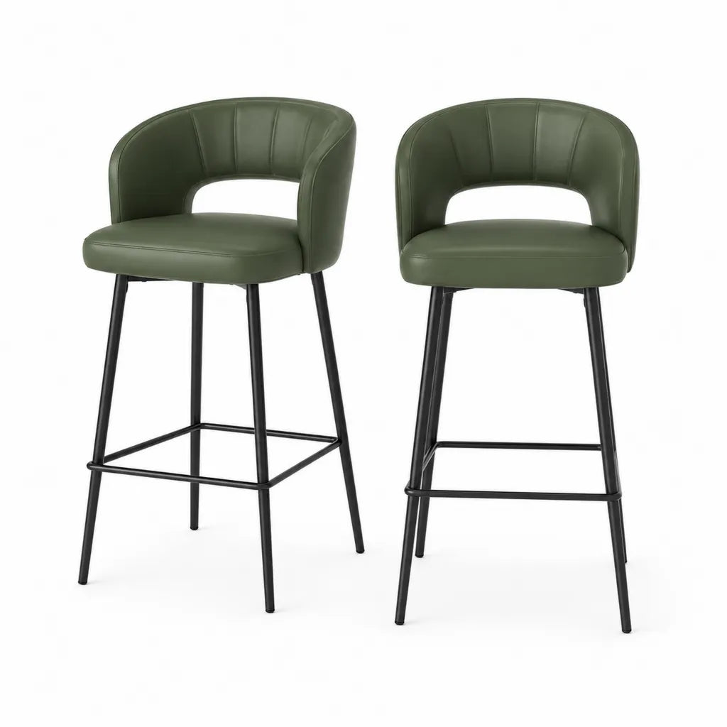 2er Set Barhocker mit Ruckenlehne aus PU-Kunstleder Grun Schwarz 51 x 53 x 96 cm