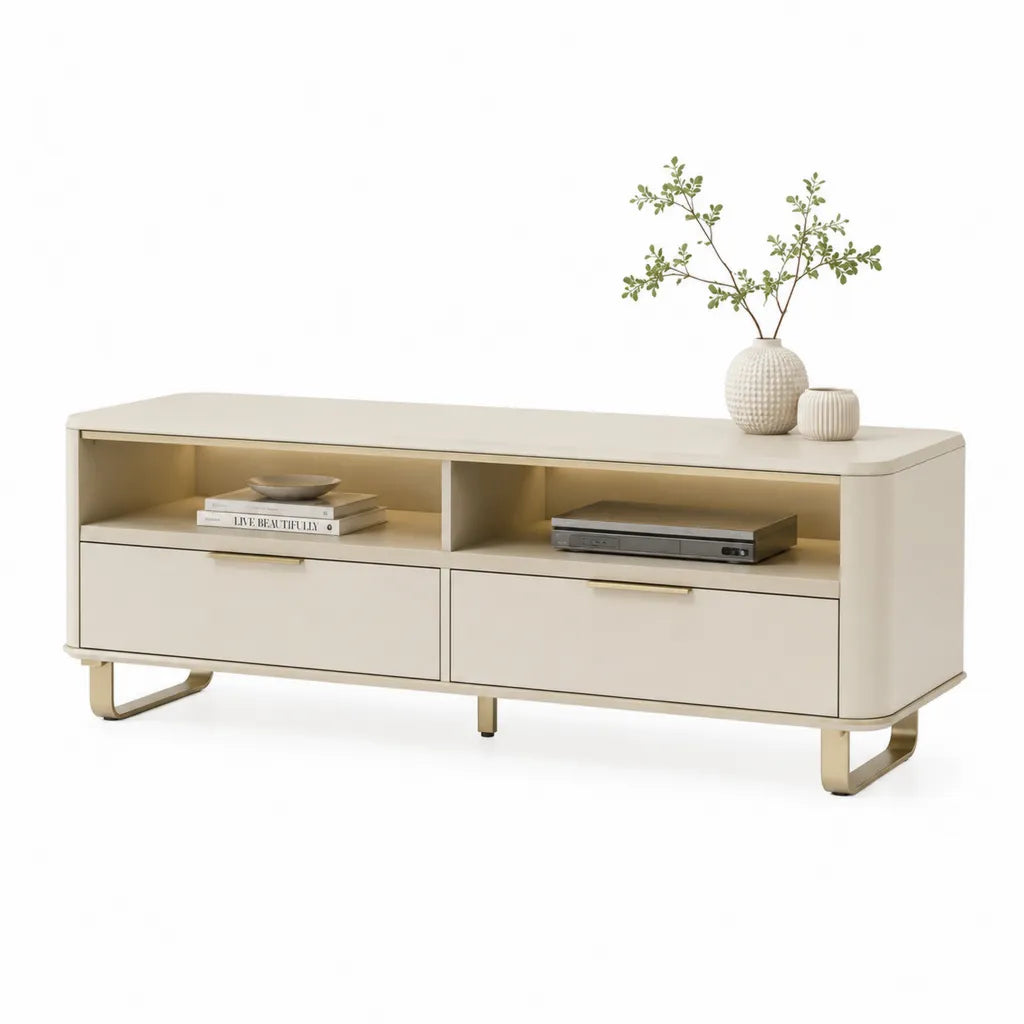 TV-Lowboard mit 2 Schubladen 180 x 40 x 55 cm MDF Creme Gold