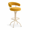 Barhocker mit Ruckenlehne aus Boucle-Polyester rund senfgelb cremeweiss 52 x 54 x 96 cm