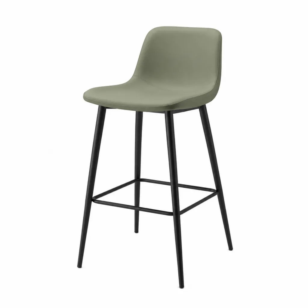 Barhocker aus PU-Kunstleder mit Ruckenlehne und Stahlgestell in Olivgrun 47 x 54 x 98 cm