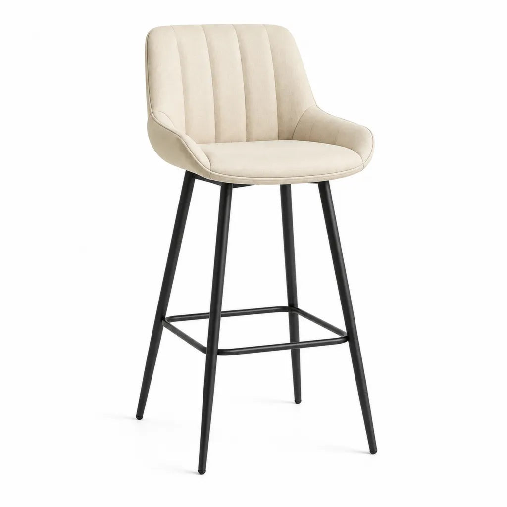 Barhocker mit Armlehnen 52 x 55 x 100 cm Polyester-Samt Stahlgestell Creme Schwarz Sitzhohe 68 cm