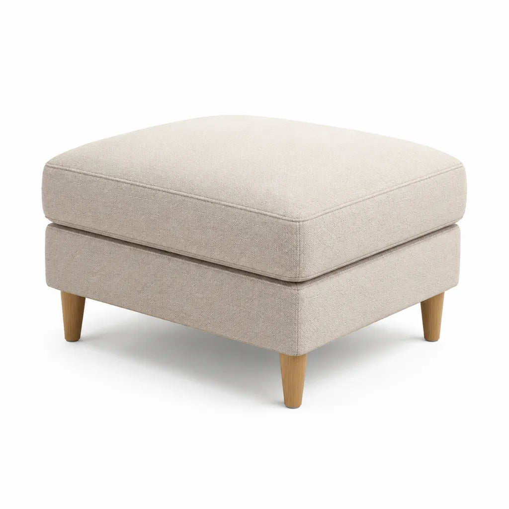 Polsterhocker 80 x 60 x 45 cm mit Polyesterbezug und Massivholzfussen rechteckig Beige