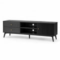 TV-Lowboard mit 2 Schubladen und Schiebetur MDF Rechteckig Schwarz 160 x 40 x 60 cm