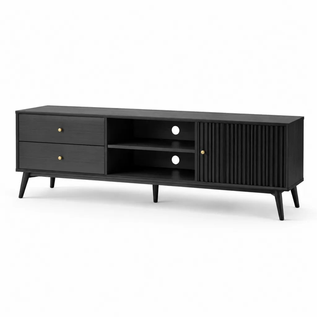 TV-Lowboard mit 2 Schubladen und Schiebetur MDF Rechteckig Schwarz 160 x 40 x 60 cm