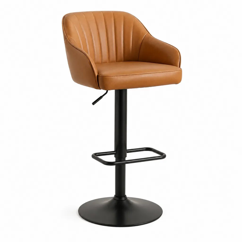 Barhocker mit Armlehnen aus PU-Kunstleder in Cognac hohenverstellbar 55 x 53 x 94-115 cm