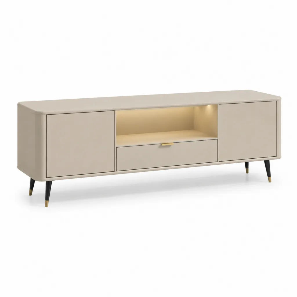 TV Lowboard mit LED Beleuchtung aus MDF rechteckig Beige 160 x 40 x 55 cm