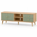 TV Lowboard 160 x 40 x 60 cm aus MDF und Gummibaumholz rechteckig Natur Salbeigrun mit 2 Turen und 2 Schubladen