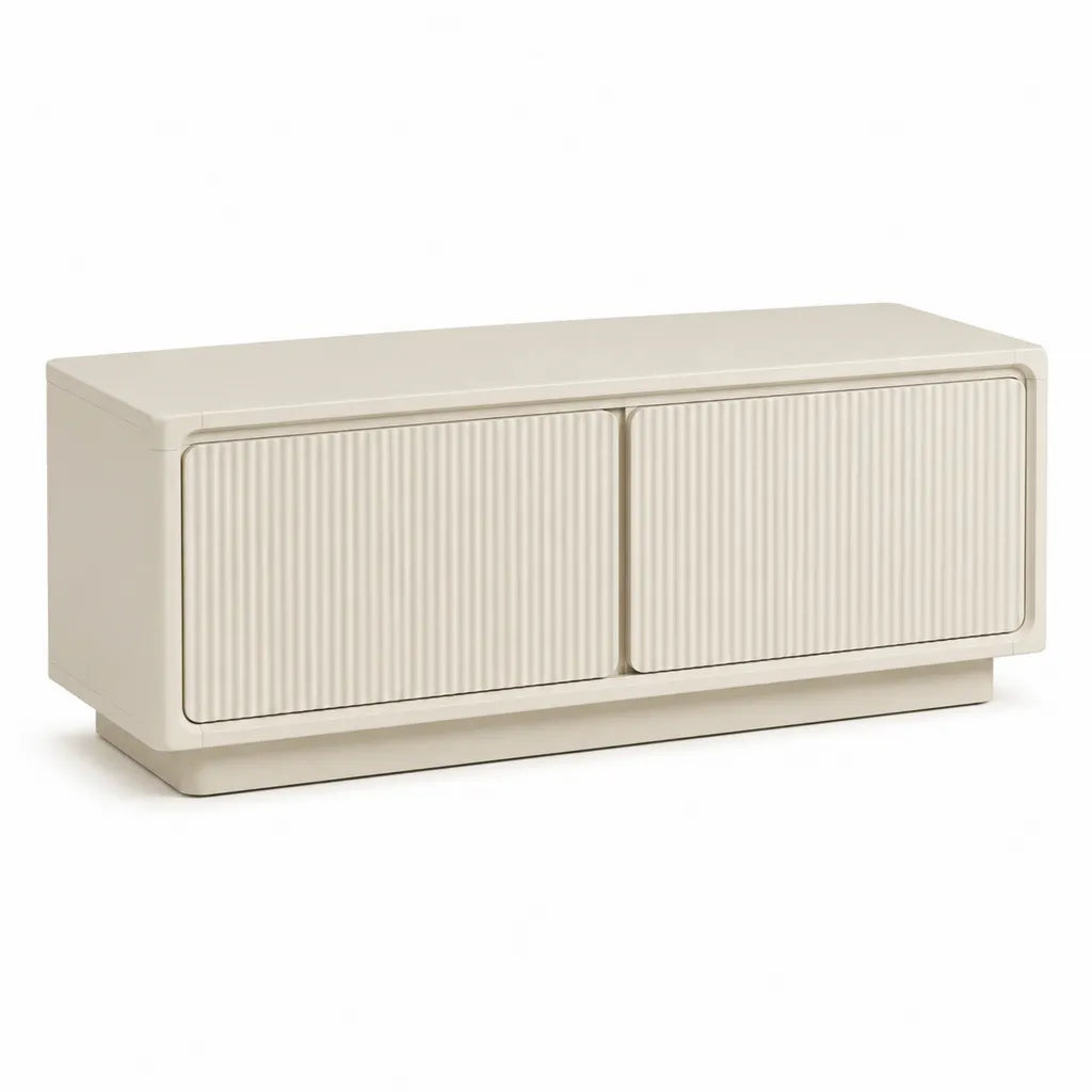 TV Lowboard mit 2 Turen 120 x 40 x 55 cm aus lackiertem MDF rechteckig Cremeweiss