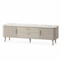 TV Lowboard 180 x 40 x 50 cm aus MDF mit Keramikplatte rechteckig Cremeweiss Gold