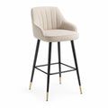 Barhocker mit Armlehnen und Fussstutze aus Polyester-Samt in Beige 55 x 57 x 98 cm