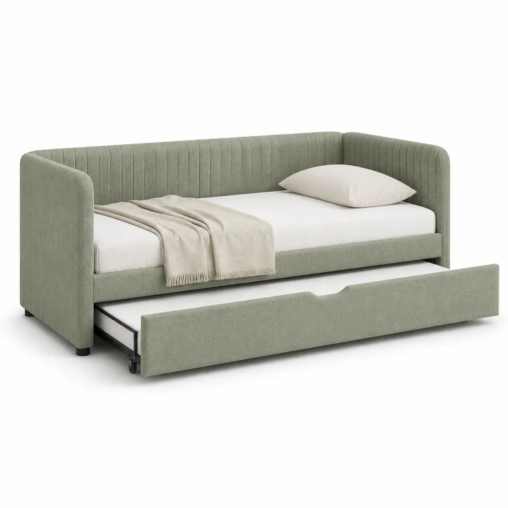 Ausziehbares Tagesbett mit Rollbett 90 x 200 cm Polyester rechteckig Salbeigrun