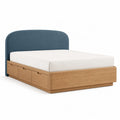 Stauraumbett 160 x 200 cm mit 3 Schubladen Eichenholz und Polyester Kopfteil Blau Natur
