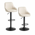 2er Set Barhocker hohenverstellbar mit PU-Kunstlederbezug und runder Bodenplatte Elfenbein Schwarz 50 x 52 x 91-113 cm