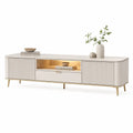 TV-Lowboard mit beleuchtetem Fach MDF Rechteck Weiss Gold 200 x 40 x 55 cm