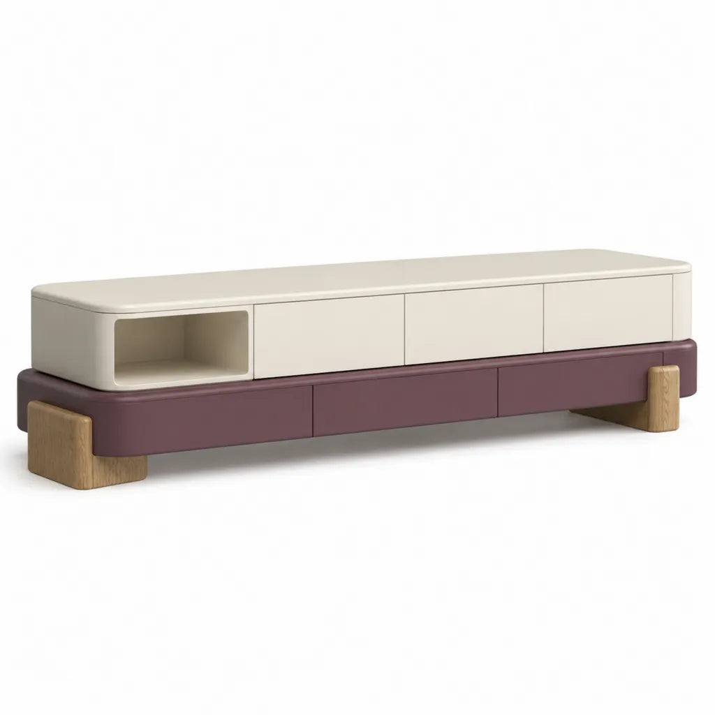 TV-Lowboard mit Stauraum aus MDF und Massivholz rechteckig Creme Bordeaux Natur 180 x 40 x 52 cm