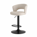 Barhocker mit Ruckenlehne Kunstleder Creme Schwarz hohenverstellbar 50 x 52 x 88-109 cm